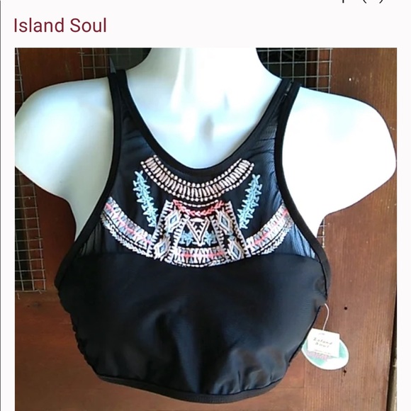Island Soul Other - NWT ISLAND SOUL Black, Blue, & Pink Embroidered Swim Suit Top Size Medium